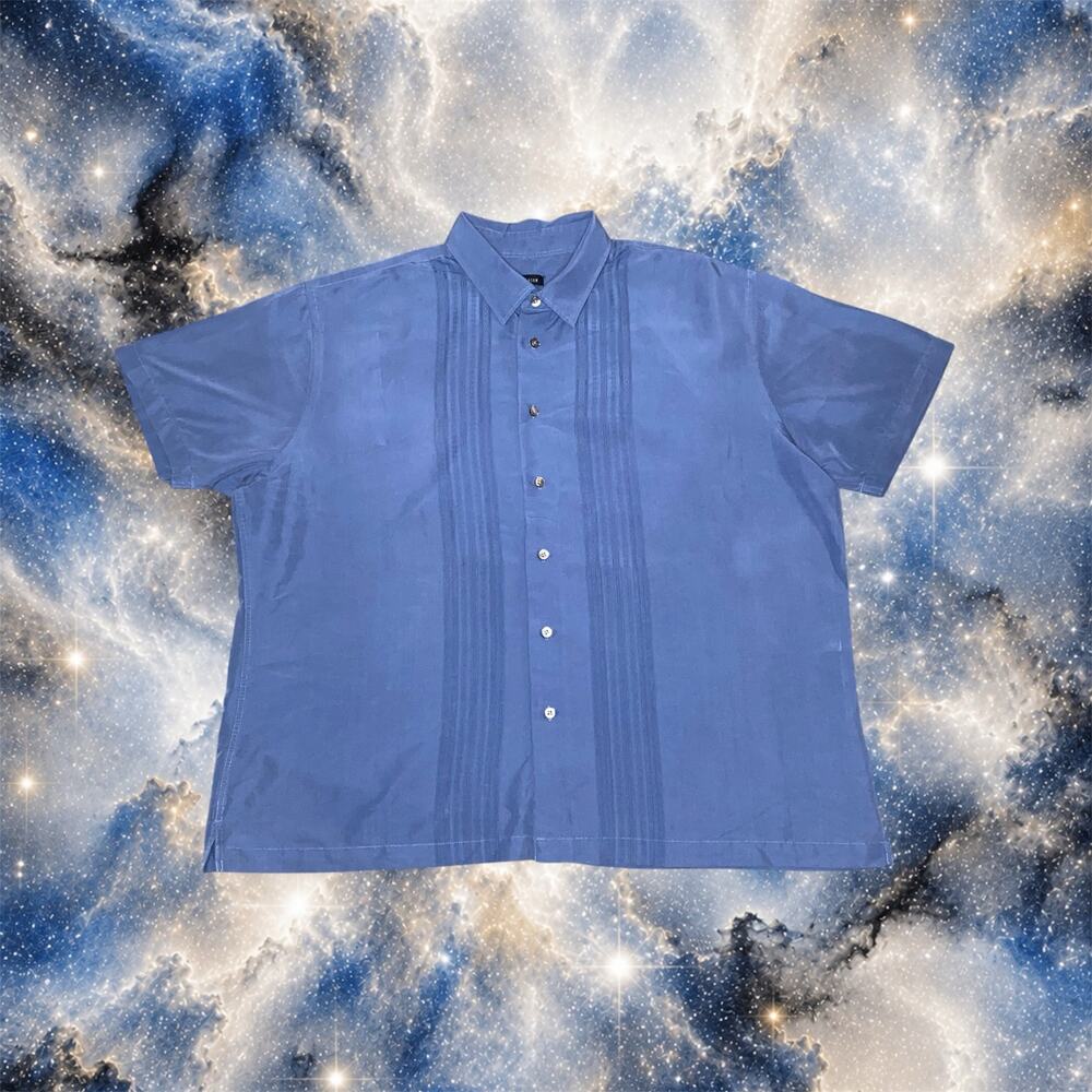 Van Heusen Mens XXL Blue Short Sleeve Pintuck Guayabera Shirt⁠